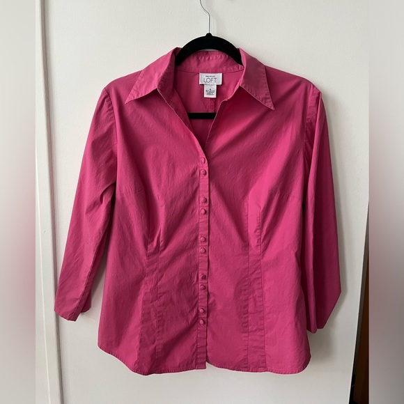 Loft Button Up Blouse, Bright Pink - Picture 1 of 7
